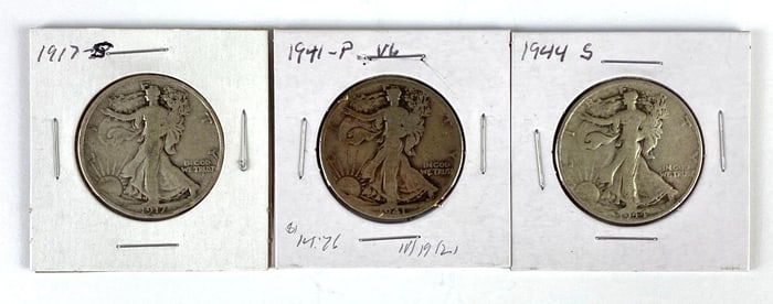 Group of 3 US Walking Liberty Silver Half-Dollars