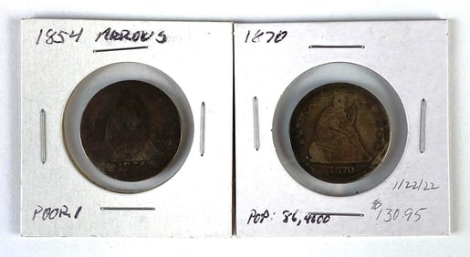 Group of 2 US Seated Liberty Quarters
