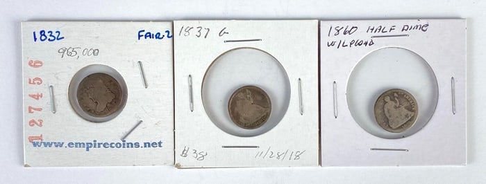 Group of 3 1800s US Silver Half-Dimes