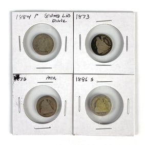 Group of 4 1800s US Seated Liberty Silver Dimes