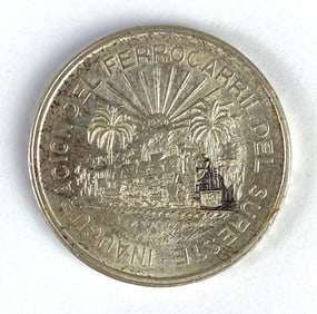 1950 Mexico 5 Pesos Southeastern Railroad Inaugural Silver Coin