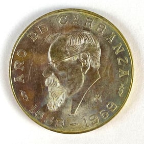 1959 Mexico 5 Pesos Ano de Carranza 18g .720 Silver Coin