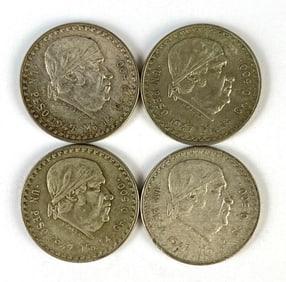 Group of 4 1947 Mexico 1 Peso Morelos/Cacheton .500 Silver Coin