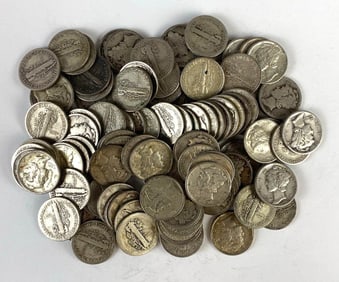 Group of 100 US Mercury Silver Dimes