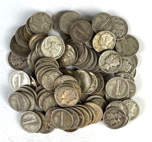 Group of 100 US Mercury Silver Dimes