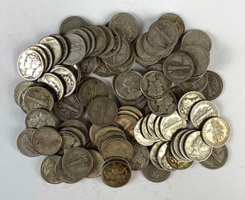 Group of 100 US Mercury Silver Dimes
