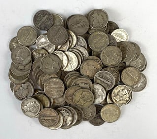 Group of 100 US Mercury Silver Dimes