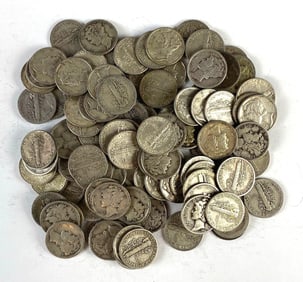 Group of 100 US Mercury Silver Dimes