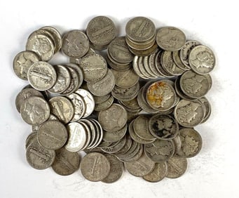 Group of 100 US Mercury Silver Dimes