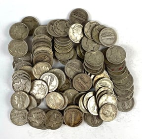 Group of 100 US Mercury Silver Dimes
