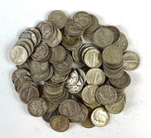 Group of 100 US Mercury Silver Dimes
