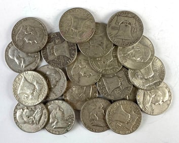 Group of 20 US Franklin Silver Half-Dollars