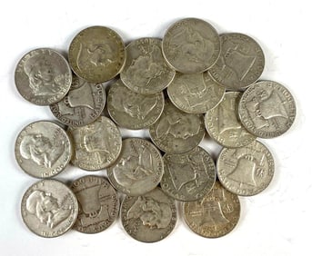 Group of 20 US Franklin Silver Half-Dollars