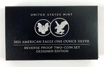 Group of 2 2021 US Mint American Silver Eagle 1 oz Reverse Proof Designer Coins