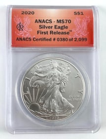 ANACS Graded 2020 US $1 American Silver Eagle MS70