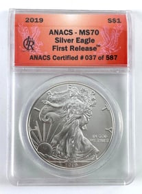 ANACS Graded 2019 US $1 American Silver Eagle MS70