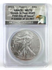 ANACS Graded 2021 US $1 American Silver Eagle MS70