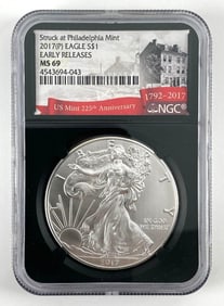 NGC Graded 2017P US $1 American Silver Eagle MS69