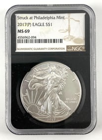 NGC Graded 2017P US $1 American Silver Eagle MS69