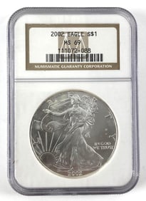 NGC Graded 2002 US $1 American Silver Eagle MS69