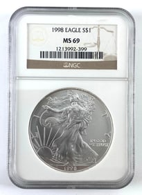 NGC Graded 1998 US $1 American Silver Eagle MS69