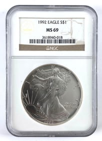 NGC Graded 1992 IS $1 American Silver Eagle MS69