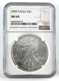 NGC Graded 2002 US $1 American Silver Eagle MS69