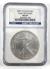 NGC Graded 2007W US $1 American Silver Eagle MS69