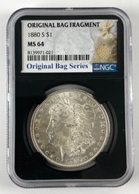 Original Bag Fragment NGC Graded 1880 S US $1 Morgan Silver Dollar MS64