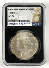 Original Bag Fragment NGC Graded 1884 O US $1 Morgan Silver Dollar MS64