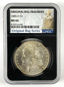 Original Bag Fragment NGC Graded 1885 O US $1 Morgan Silver Dollar MS64