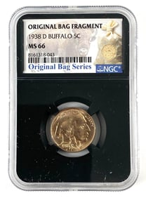 Original Bag Fragment NGC Graded 1938D US Buffalo Nickel MS66