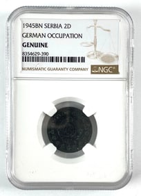 NGC Graded 1945 BN Serbia 2D German Occupation 2 Dinara Coin