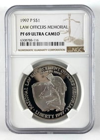 NGC Graded 1997 P $1 Law Officers Memorial PF69