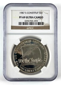NGC Graded 1987 S $1 Constitution PF69 Ultra Cameo