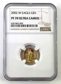 NGC Graded 2002 US Mint $5 1/10th oz American Gold Eagle PF 70 Ultra Cameo