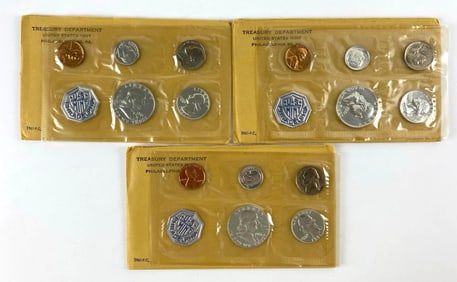 Group of 3 1961 Philadelphia Mint US Proof Coin Sets