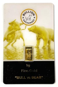 Bullion Exchange Bill vs Bear 1 Gram .9999 Fine Gold Ingot/ Bar