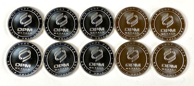 Group of 10 OPM Metal 1 oz .999 Fine Silver Rounds