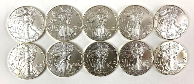 Group of 10 Silver American Eagle