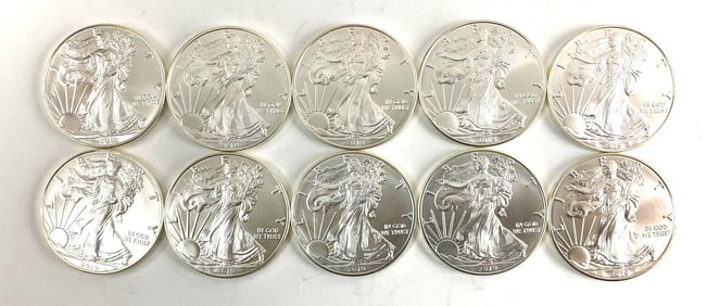 Group of 10 2019 Silver American Eagle