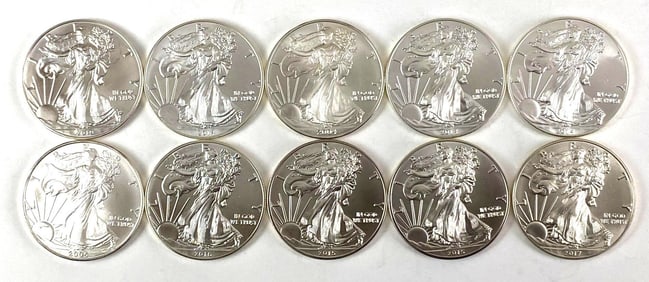 Group of 10 Silver American Eagle