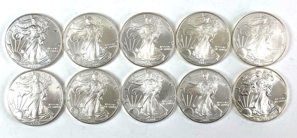Group of 10 Silver American Eagle