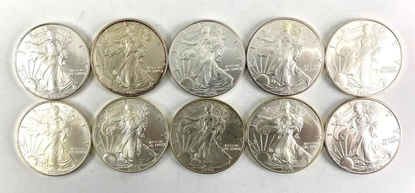 Group of 10 2006 Silver American Eagles