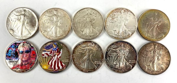 Group of 10 Silver American Eagles