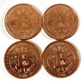 Group of 4 Bitcoin 1 oz .999 Copper Commemorative Rounds