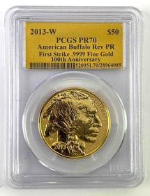 PCGS Graded 2013 W Reverse Proof $50 US 1 oz .9999 Fine Gold Buffalo Gold Coin PR70