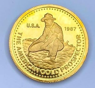 RARE 1987 Engelhard The American Gold Prospector 1/2 oz .9999 Fine Gold Round