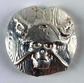 Hand Poured Skull and Sword 1.93 oz .999 Silver Round
