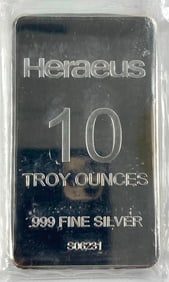Heraeus 10 oz .999 Fine silver Ingot/ Bar